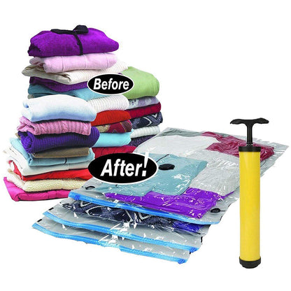Reusable Ziplock Vacuum Storage Space Saver Plastic Bags for Clothes with Travel Hand Pump - Pack of 5